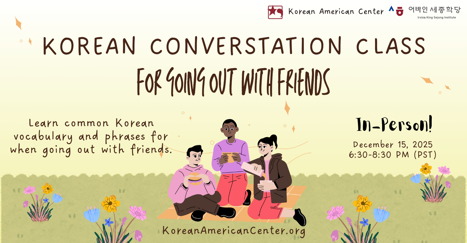 Conversation Class: Korean for Going Out With Friends (IN PERSON)