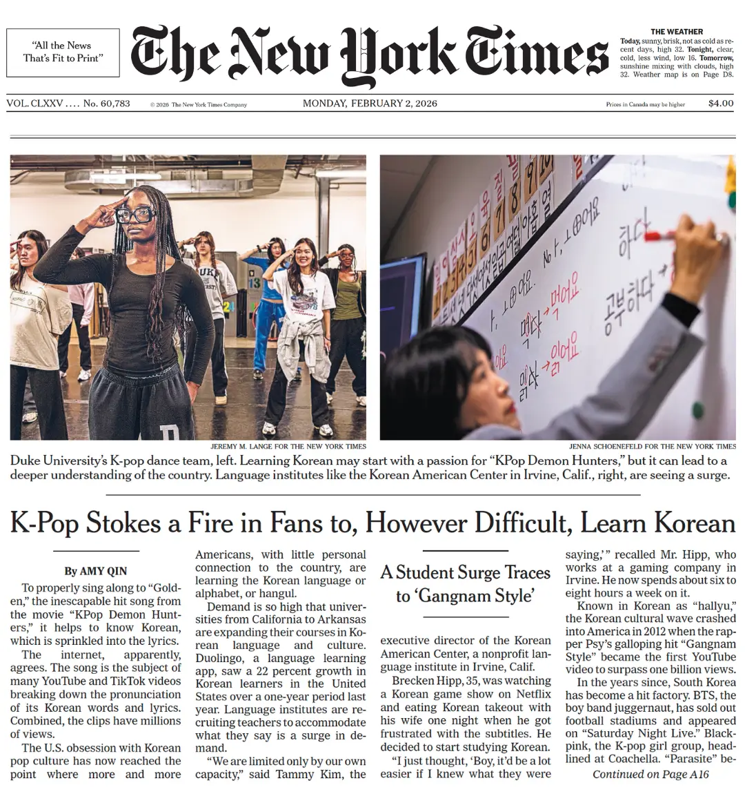 New York Times Korean Article